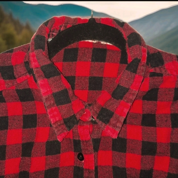 Night Shirt Womens Small Buffalo Check Flannel Red and Black Frill Fringe Winter - Picture 2 of 4